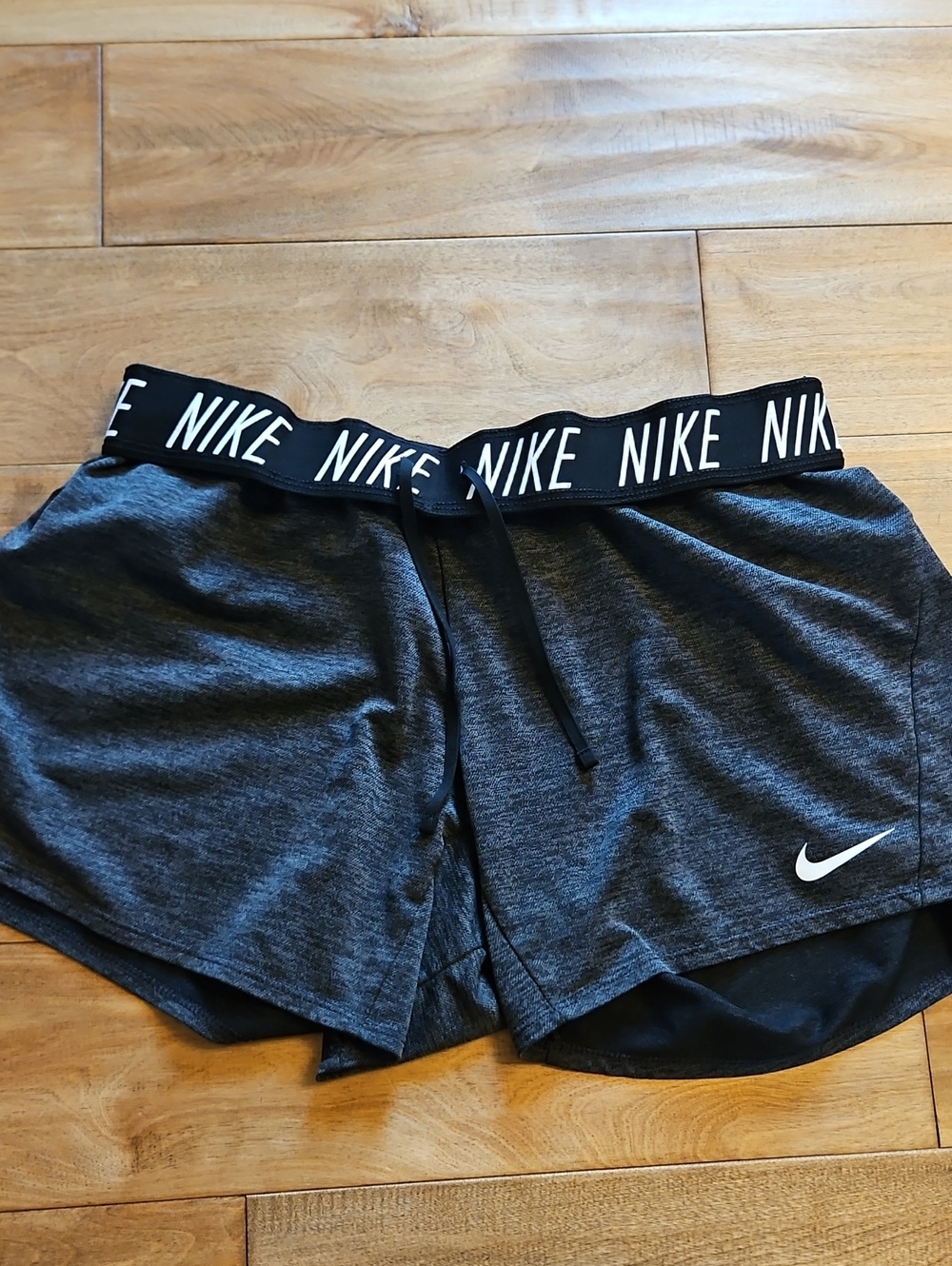 Nike Women's Dark Gray Heather Athletic Shorts with Logo Waistband